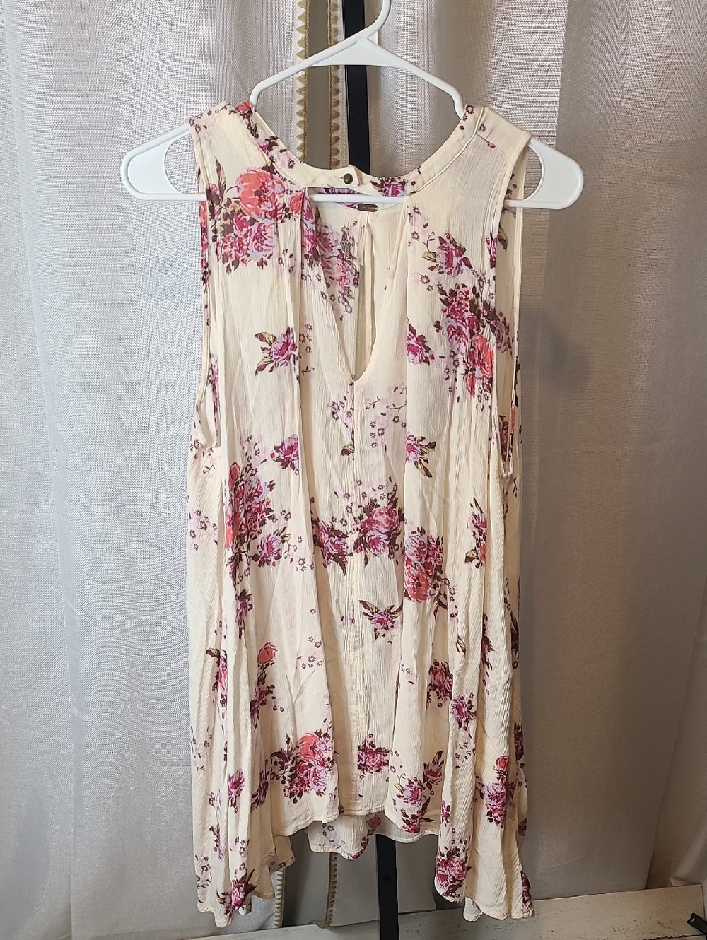 Free People Ivory Floral Flare Mini Dress Tunic  Women Size S Sleeveless